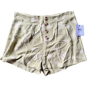 O'Neill Linen Blend Shorts Green Floral High Rise Button Womens 27 NWT